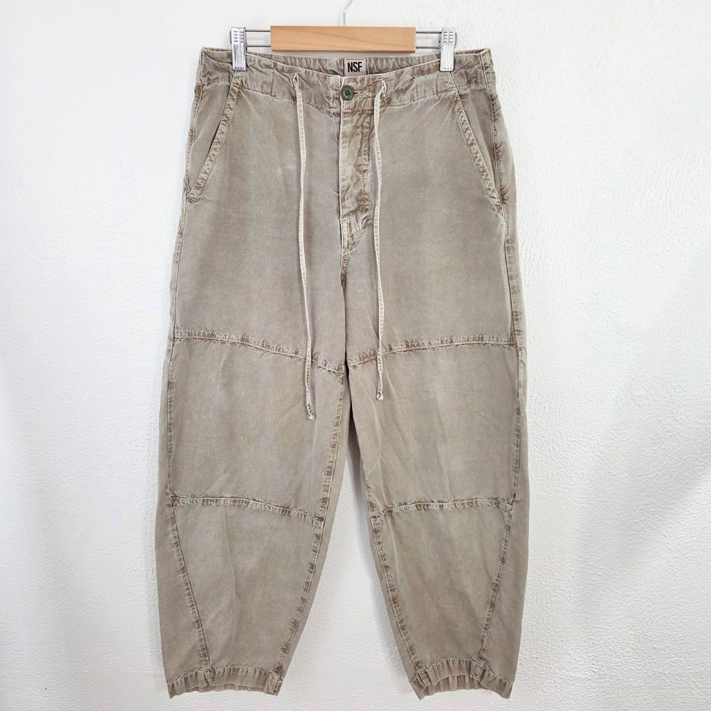 NSF mineral wash wide leg jogger pants taupe gray cotton drawstring women's XS